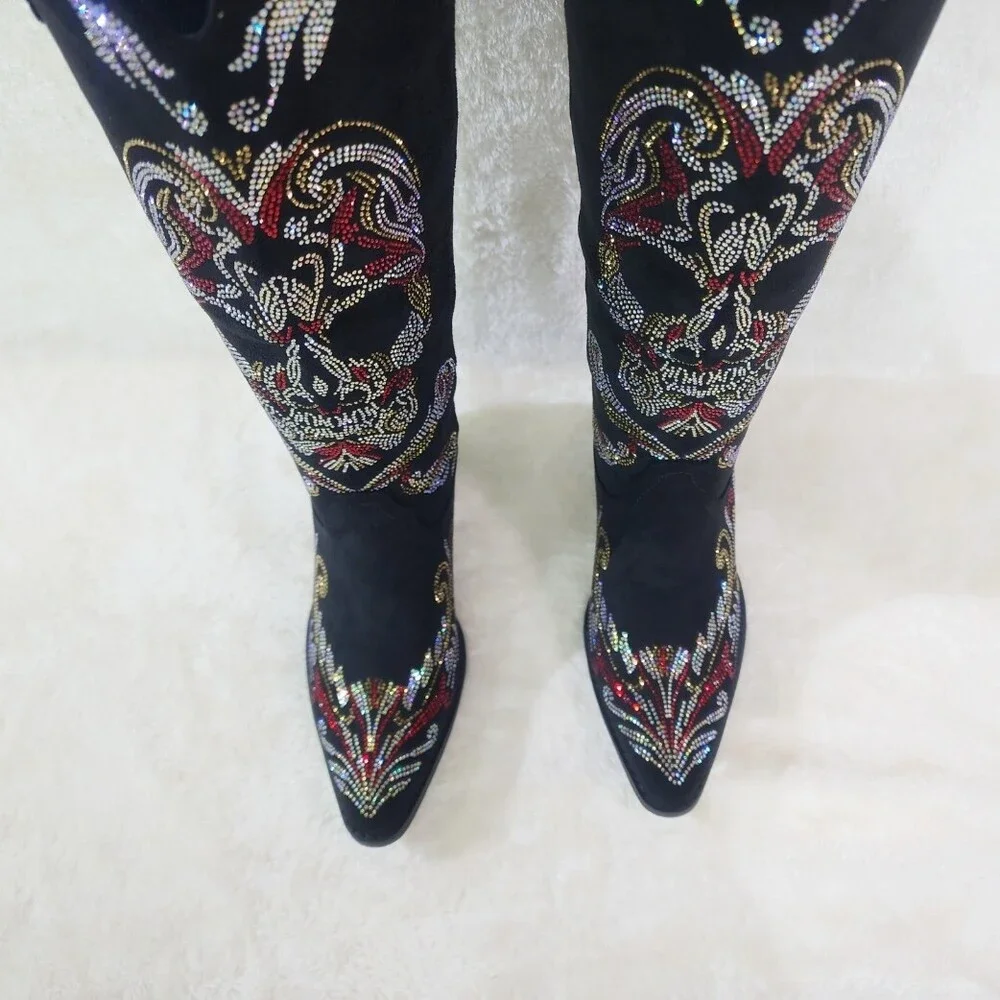 NIB MUERTO Goth Western Cowgirl Boots Sparkling Iridescent Rhinestones Skull - Picture 8 of 16